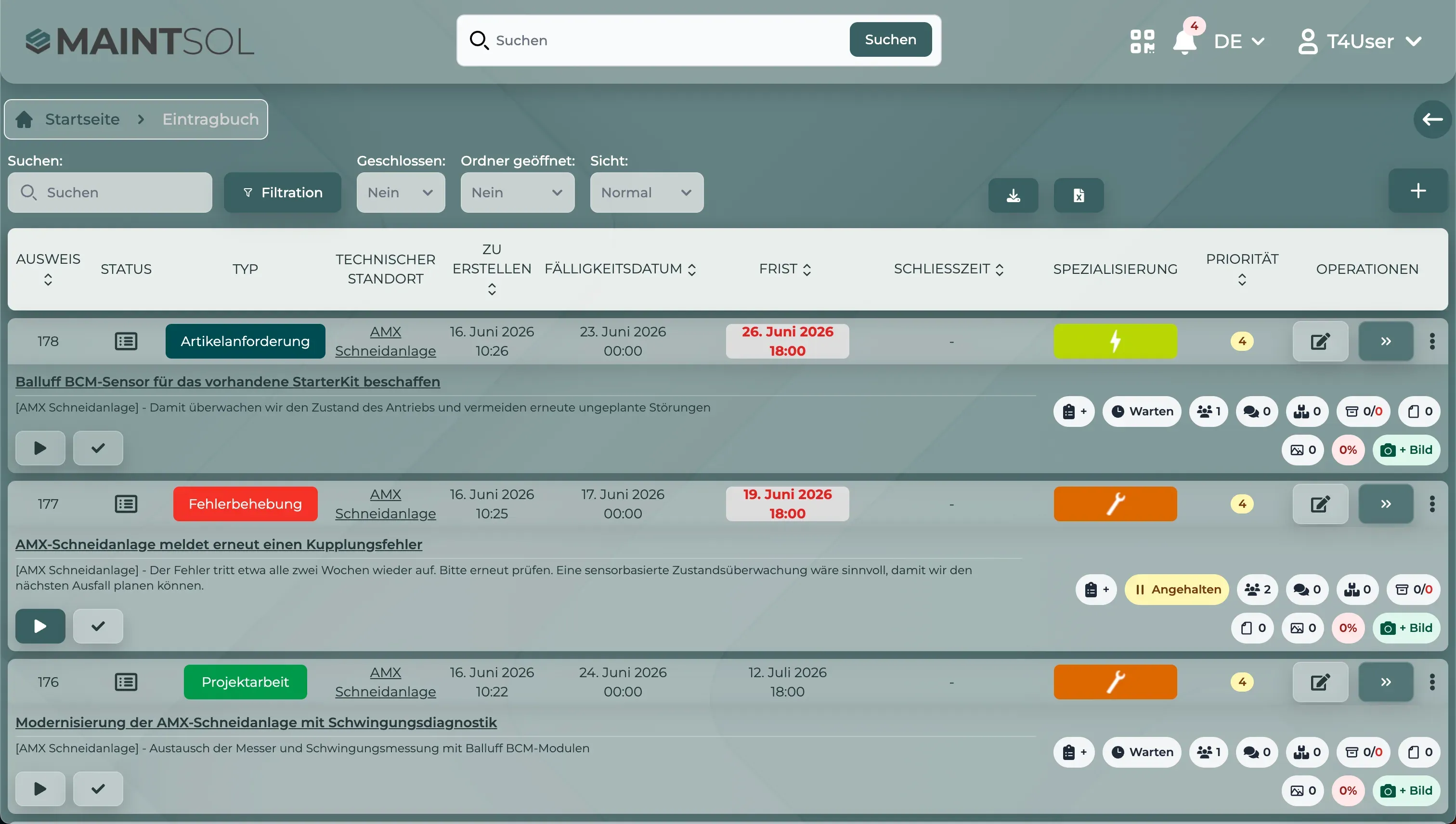 TAMMS Logbuch Dashboard